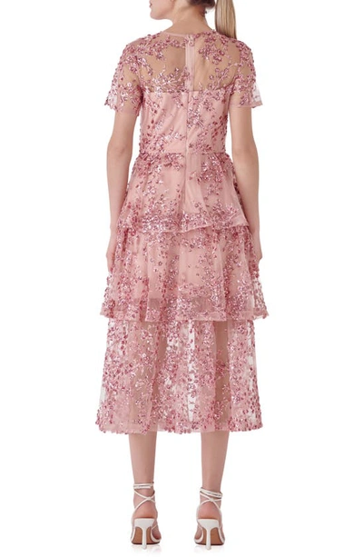 Endless Rose Sequin Embroidered Tiered Dress In Pink