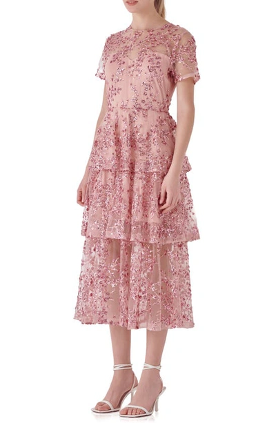 Endless Rose Sequin Embroidered Tiered Dress In Pink