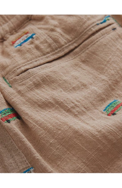 Shop Mini Boden Kids' Cotton & Linen Roll-up Shorts In Campervan Embroidery