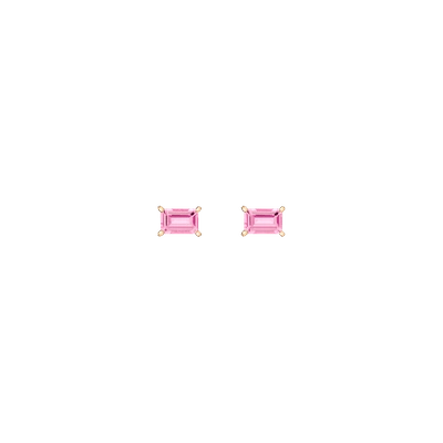 Shop Aurate New York Birthstone Baguette Studs (pink Tourmaline) In Yellow