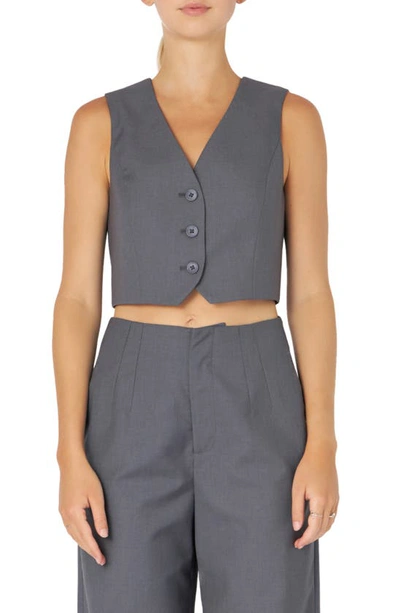 Shop Grey Lab Button-up Crop Vest In Heather Grey