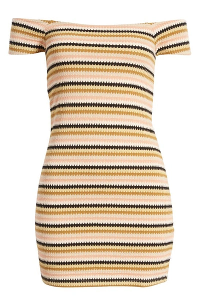 Shop Rip Curl Sundial Stripe Off The Shoulder Knit Dress In Bronze