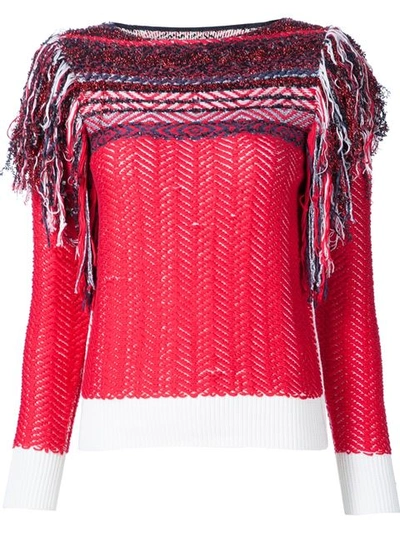 Marc Jacobs Inlay Fairisle Slash Neck Sweater In Red/white