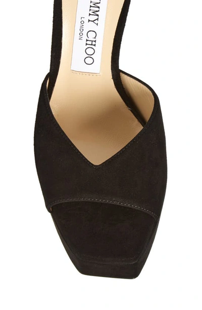Shop Jimmy Choo Saeda Crystal Ankle Strap Peep Toe Sandal In Black/ Crystal