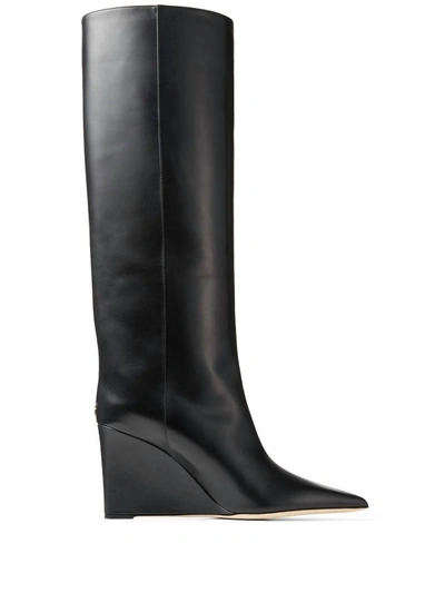 Shop Jimmy Choo Blake Tall Leather Wedge Boot In Black