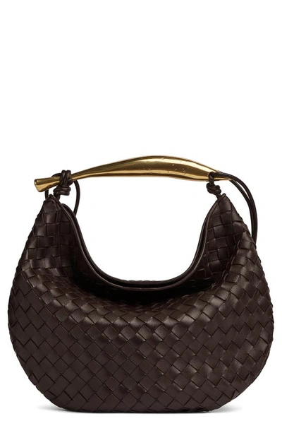 Shop Bottega Veneta Sardine Intrecciato Leather Top Handle Bag In 2190 Fondant-m Brass