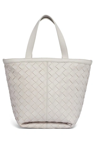 Shop Bottega Veneta Small Intrecciato Flip Flap Leather Tote Bag In 9104 Chalk-m Brass