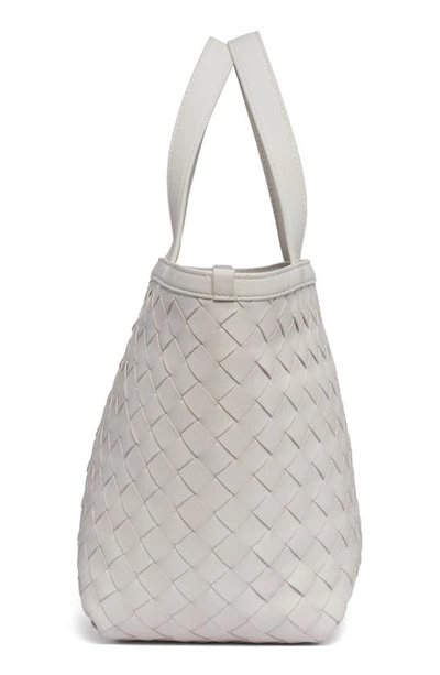Bottega Veneta Small Intrecciato Flip Flap Leather Tote Bag In 9104 Chalk-m Brass