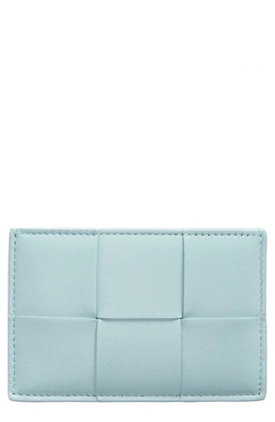 Bottega Veneta Intrecciato Leather Card Case In 3902 Teal Washed-gold