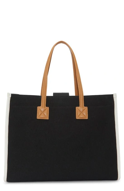 Shop Vince Camuto Saly Canvas Tote In Black Canvas Soft Pu
