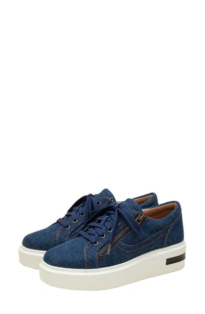 Linea Paolo Kalula Denim Zip Sneaker In Dark Blue Denim