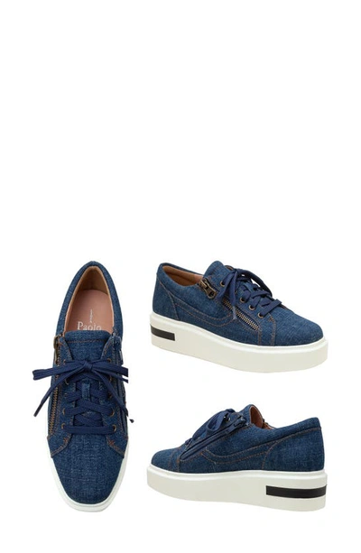 Linea Paolo Kalula Denim Zip Sneaker In Dark Blue Denim