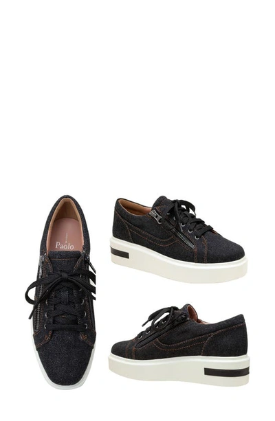 Linea Paolo Kalula Denim Zip Sneaker In Black Denim