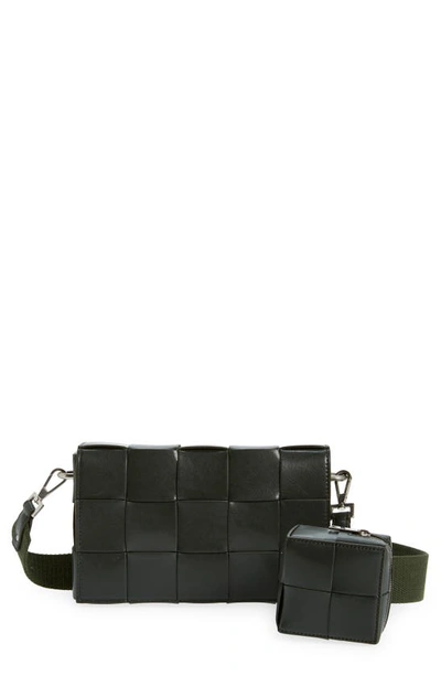Bottega Veneta Cassette Vogue Intrecciato Crossbody Bag In 3009 Dark Green-silver