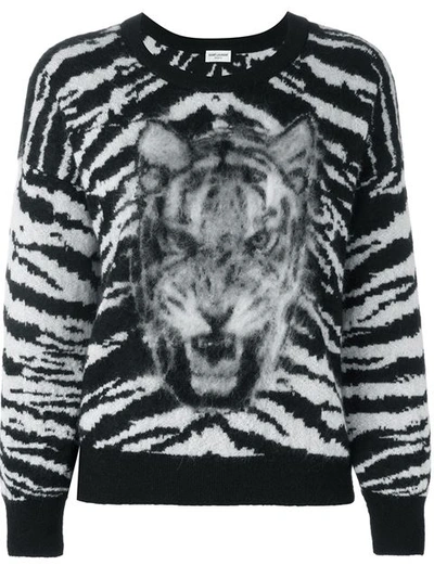 Saint Laurent Tiger Intarsia Wool And Mohair Sweater In Black