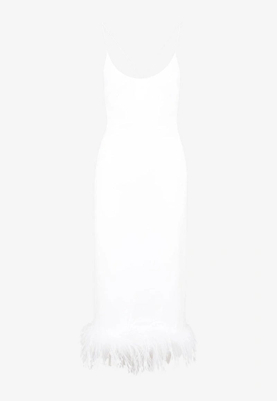 Shop Miu Miu Feather-trim Sleeveless Midi Dress In White