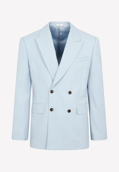 Shop Alexander Mcqueen Double-breasted Blazer In Wool Blend In Blue