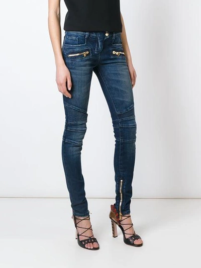 Shop Balmain Biker Jeans In Blue