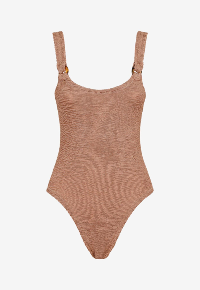 Shop Hunza G Domino One-piece Swimsuit In Brown