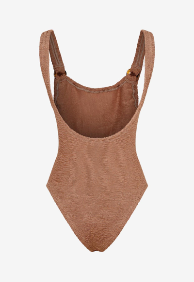 Shop Hunza G Domino One-piece Swimsuit In Brown