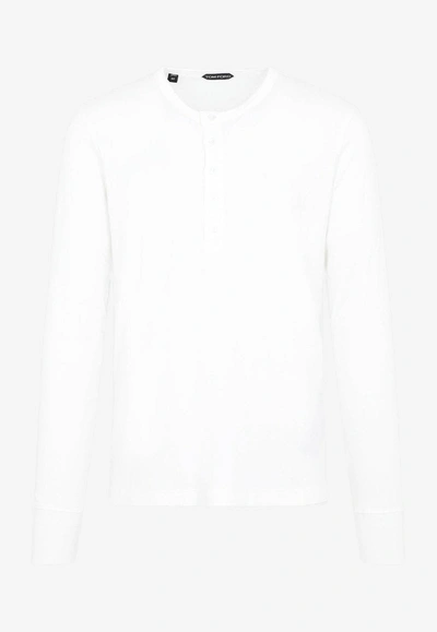 Shop Tom Ford Fluid Rib Henley T-shirt In White