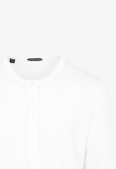 Shop Tom Ford Fluid Rib Henley T-shirt In White