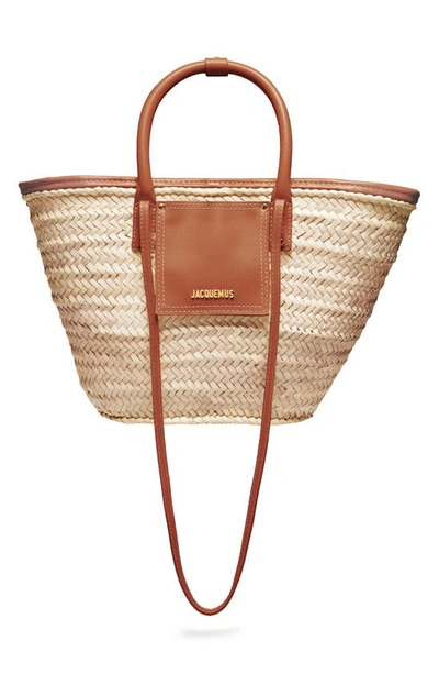 Shop Jacquemus Le Panier Soli Woven Palm Basket Bag In Light Brown
