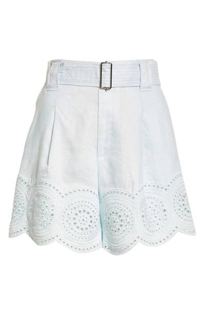 Shop A.l.c Milos Eyelet Detail Linen Shorts In Ice Water/ Ice Water