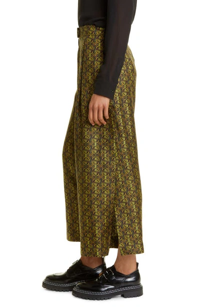 Shop Max Mara Moxa Geo Print Crop Wide Leg Silk Trousers In Olive Green