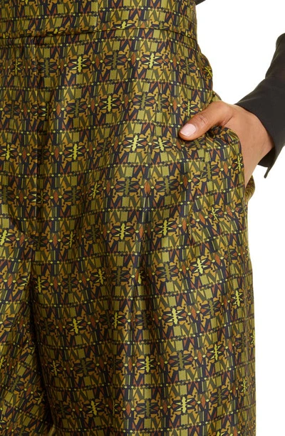 Shop Max Mara Moxa Geo Print Crop Wide Leg Silk Trousers In Olive Green