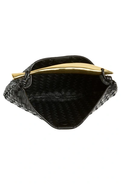 Shop Bottega Veneta Sardine Intrecciato Leather Top Handle Bag In 1019 Black-m Brass