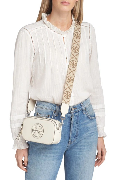 Shop Tory Burch Mini Miller Leather Crossbody Bag In New Ivory