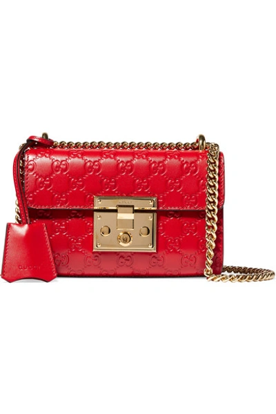 Shop Gucci Padlock Embossed Leather Shoulder Bag