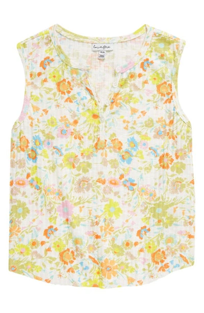 Love, Fire Kids' Rib Henley Tank In Ivory Neon Floral