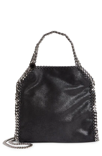Stella Mccartney Falabella Mini Tote In Metallic Black Vegan Leather In Black W/ Silver