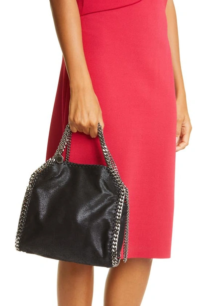 Stella Mccartney Falabella Mini Tote In Metallic Black Vegan Leather In Black W/ Silver