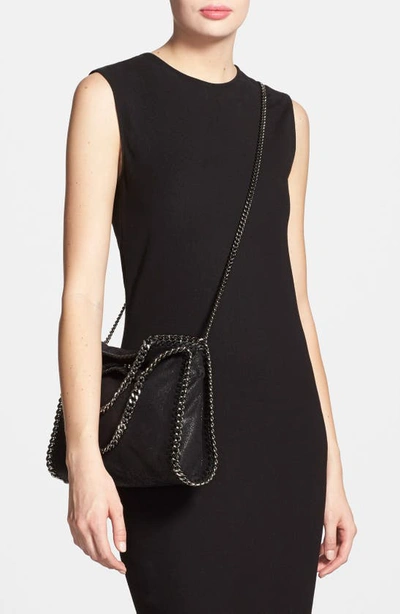 Stella Mccartney Falabella Mini Tote In Metallic Black Vegan Leather In Black W/ Silver