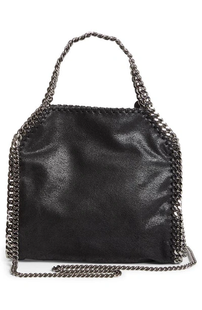 Stella Mccartney Falabella Mini Tote In Metallic Black Vegan Leather In Black W/ Silver