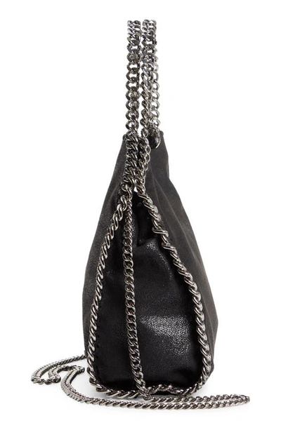 Stella Mccartney Falabella Mini Tote In Metallic Black Vegan Leather In Black W/ Silver