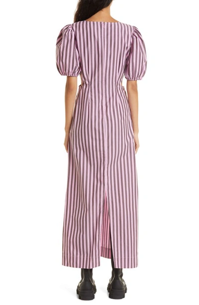 Shop Ganni Stripe Organic Cotton Dress In Bonbon