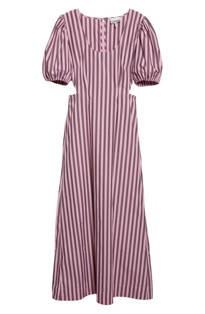 Shop Ganni Stripe Organic Cotton Dress In Bonbon