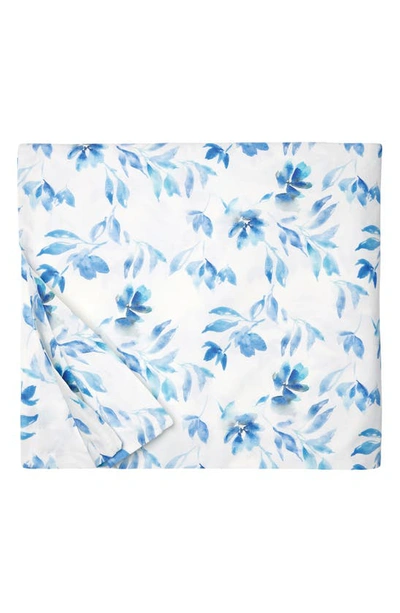 Shop Sferra Procida Floral Cotton Percale Duvet Cover In Cobalt
