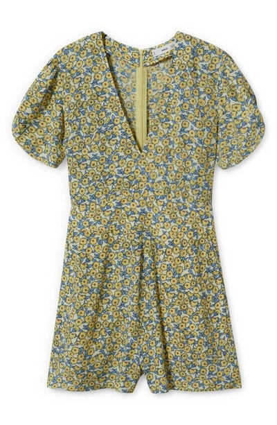 Shop Mango Floral Puff Sleeve Romper In Yellow
