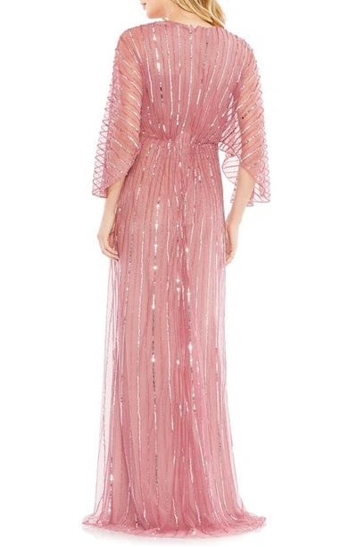 Mac Duggal Beaded Stripe Mesh A-line Gown In Rosewood