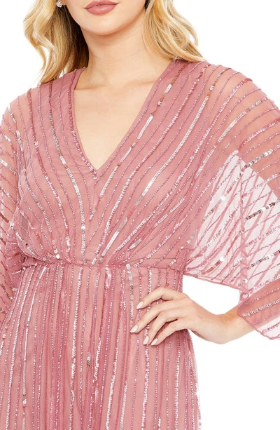 Mac Duggal Beaded Stripe Mesh A-line Gown In Rosewood