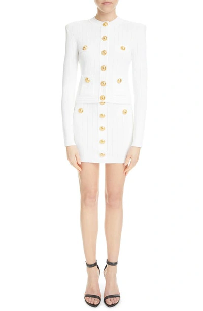 Balmain Short White Fitted Dress With Buttons