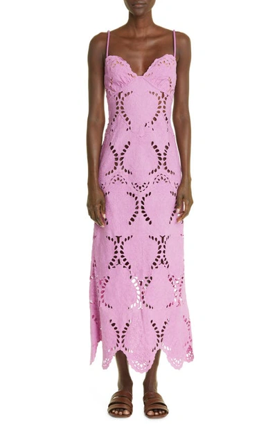 Shop Johanna Ortiz Flourishing Garden Eyelet Embroidered Cotton Maxi Dress In Orchid