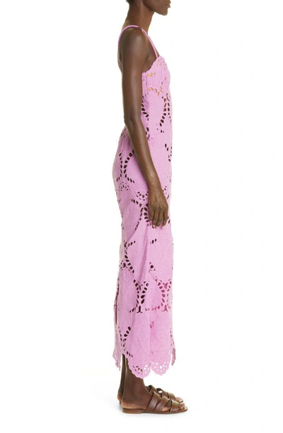 Shop Johanna Ortiz Flourishing Garden Eyelet Embroidered Cotton Maxi Dress In Orchid