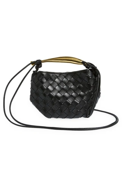 Shop Bottega Veneta Sardine Intrecciato Crossbody Bag In 1019 Black-m Brass