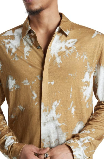Shop John Varvatos Madera Splash Dye Slub Linen Button-up Shirt In Mustard
